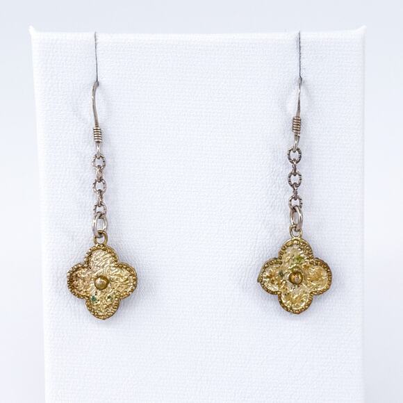 Vintage Sterling Silver 925 Gold Tone Clover Dangle Earrings - Picture 2 of 8